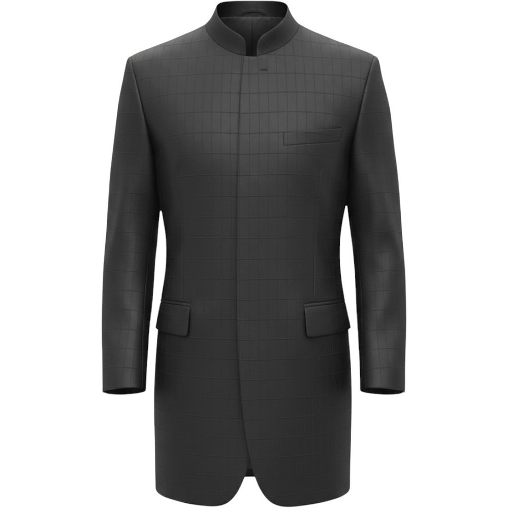 Milano Moda Italy 48 R Men's Black Mandarin Collar Blazer windowpane dbl buttons